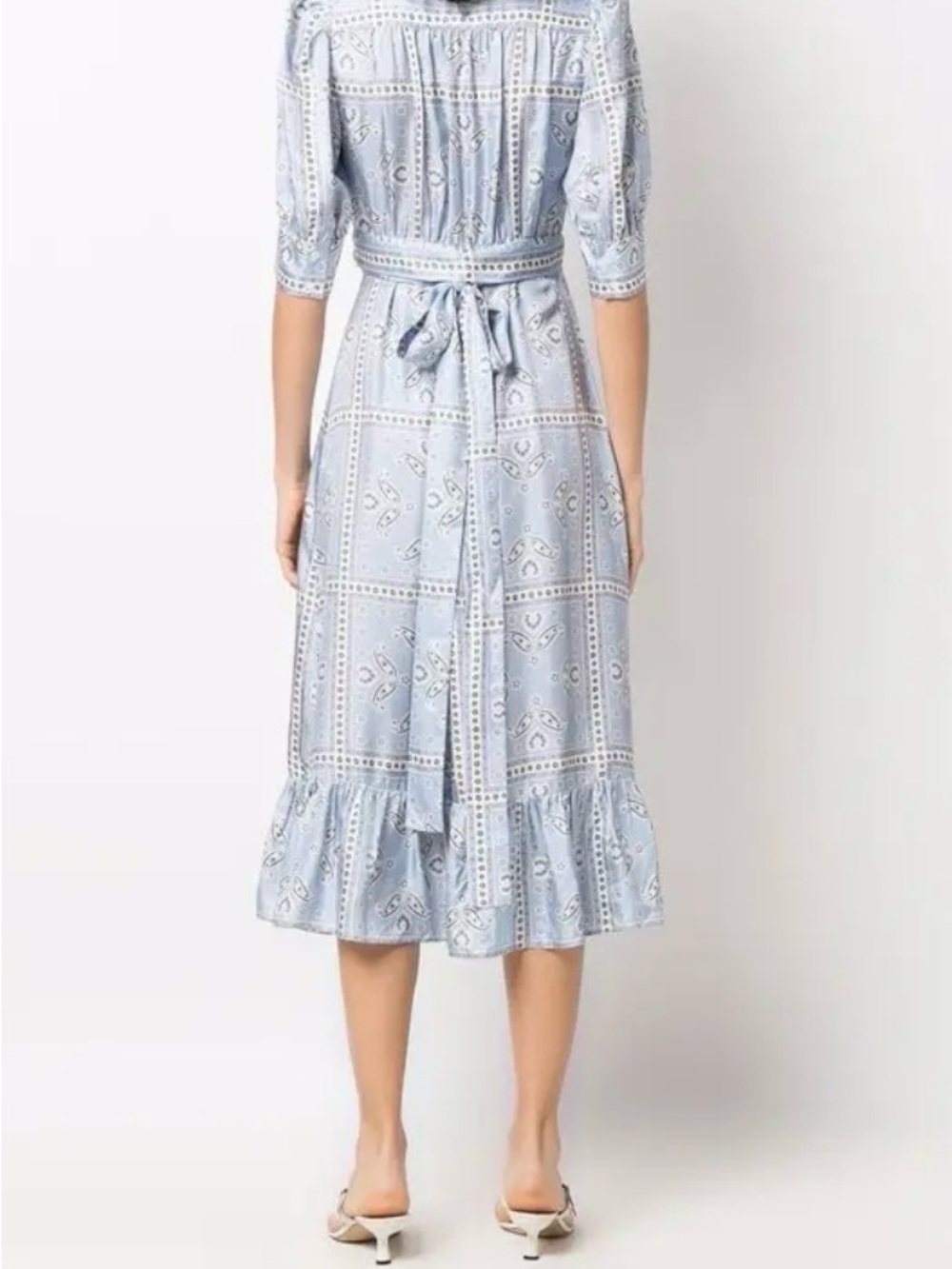 Sandro Pale Blue Paisley Wrap Midi Dress S - Picture 4 of 10